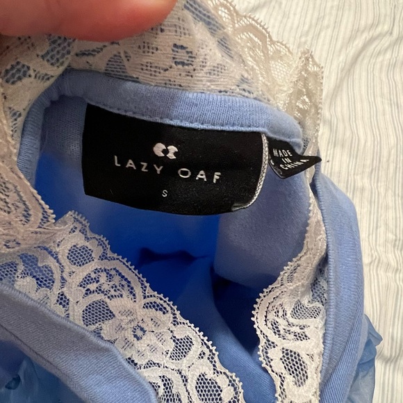 Puff Sleeve Top - Lazy Oaf - Baby blue lace collar w sheer   Sleeves - Picture 11 of 11